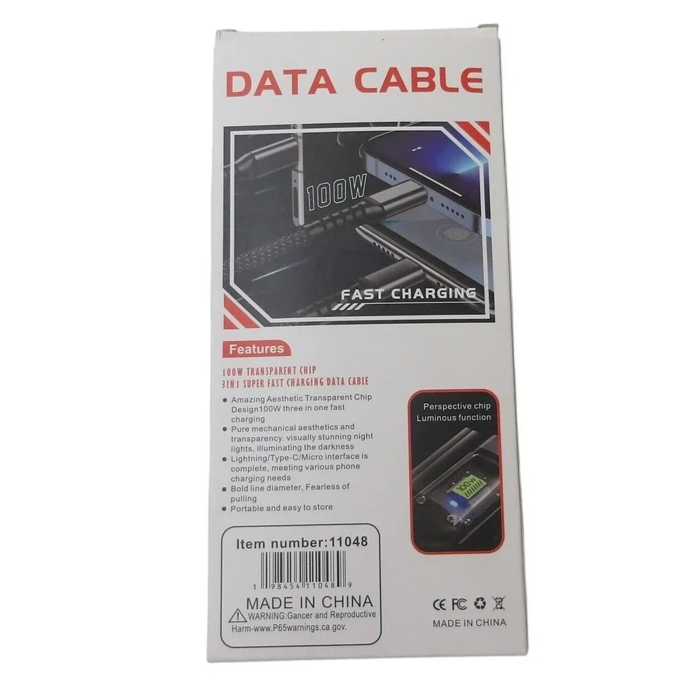 Gadgets & More 3 in 1 Fast Charging Data Cable 100W LED Display USB #26474